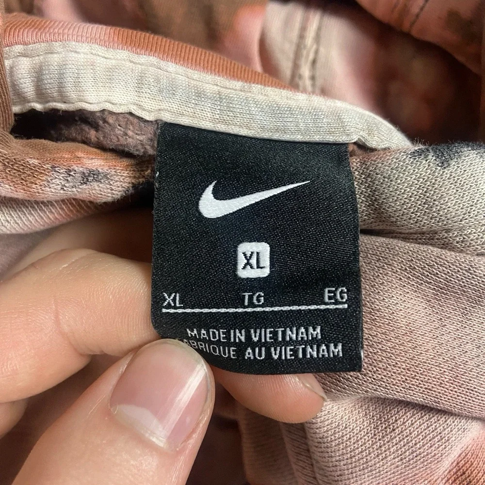 Nike Club Fleece Hoodie Size XL Brown‎ Pink Tie Dye Distressed Sweatshirt 835585
